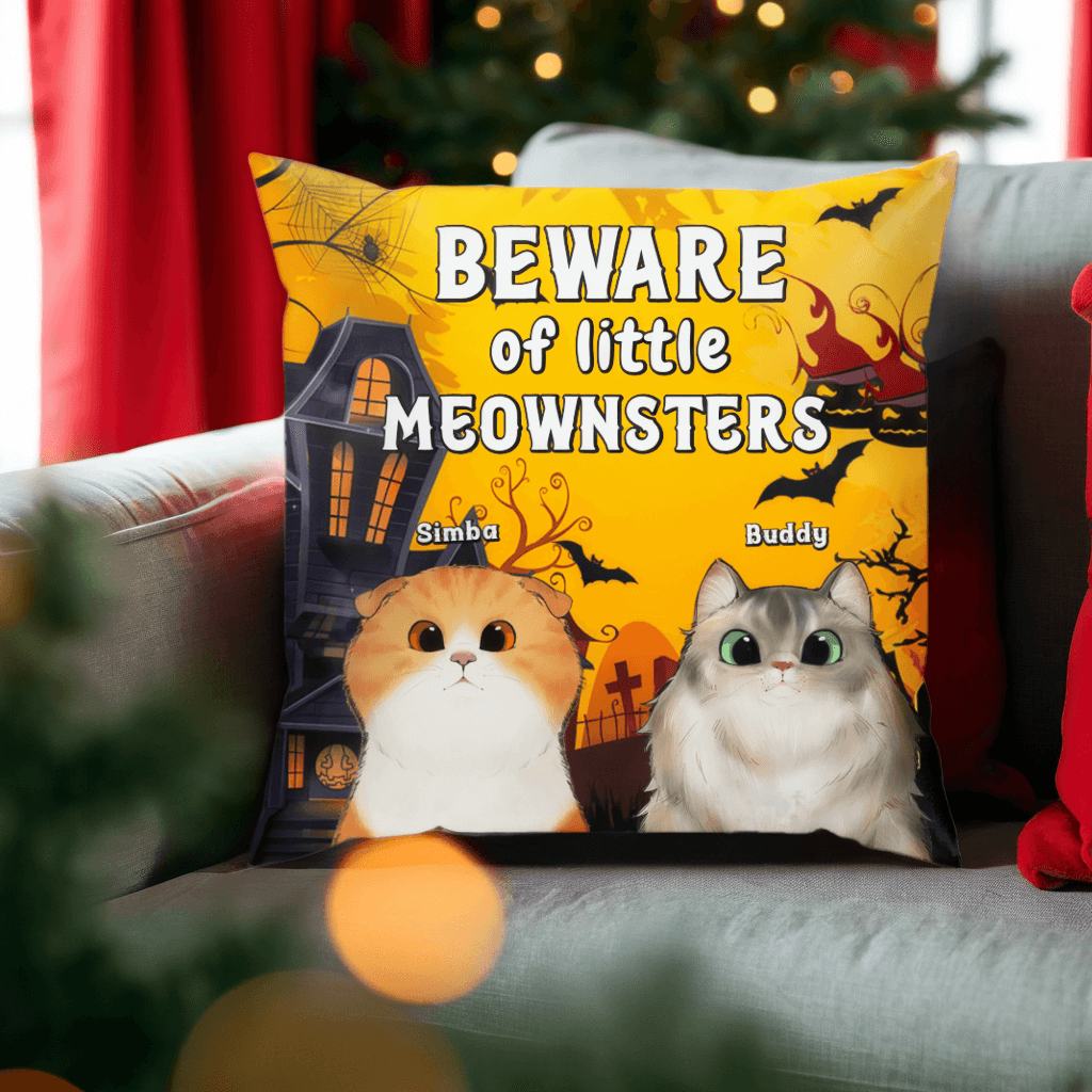 Beware Of The Little Meow Stars - Personalized Cat Pillows - Halloween Gifts for Pet Owners and Pet Lovers