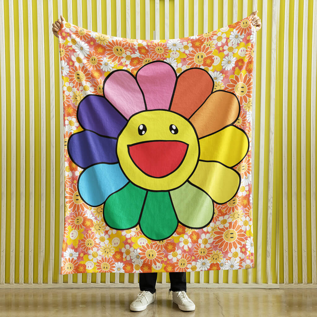 Smiling sunflower pattern creative blanket, soft and comfortable