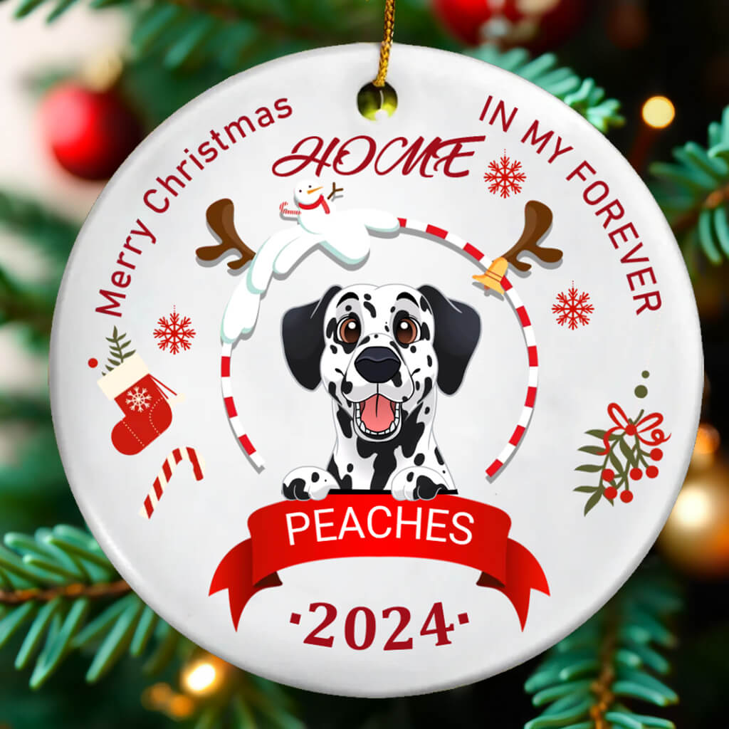 Merry Christmas In My Forever - Dog Personalized Round Ceramic Ornament - Christmas Gift For Pet Lovers, Pet Owners