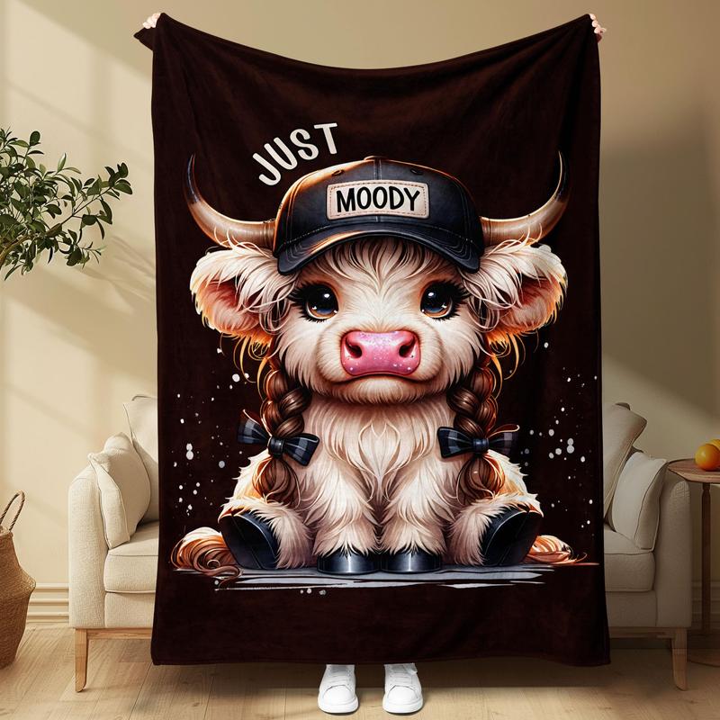 Cartoon Cap Cow Pattern Blanket Super Soft Comfortable