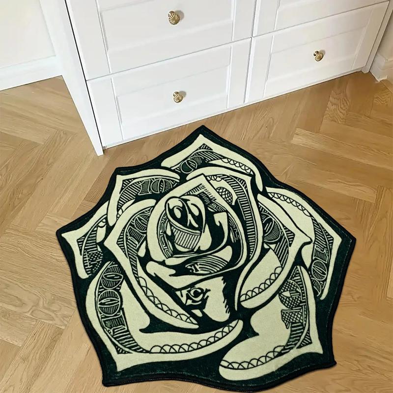 Irregular Shaped Rose Pattern Soft Non-slip Bedside Shaggy Floormat