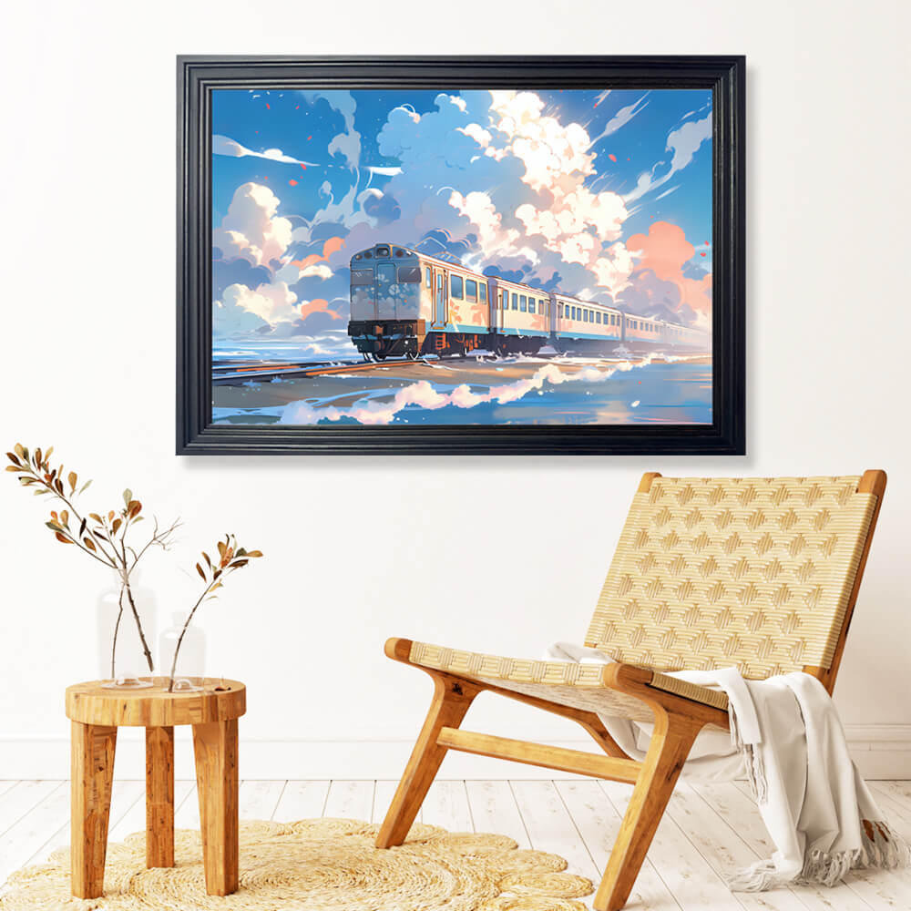 Hayao Miyazaki's Train Journey Scenery, Horizontal Framed Simple Decorative Canvas Painting