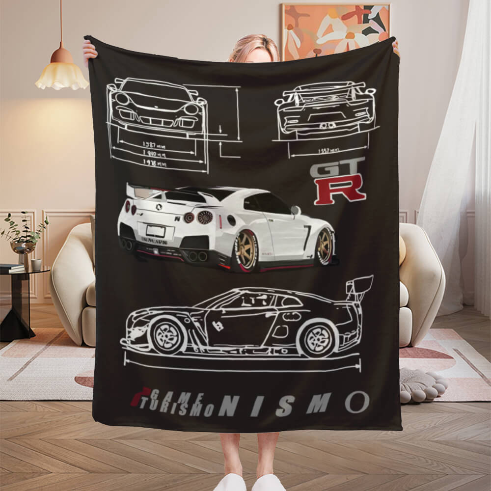 Car Model Line Drawing Pattern, Blanket Soft And Comfortable