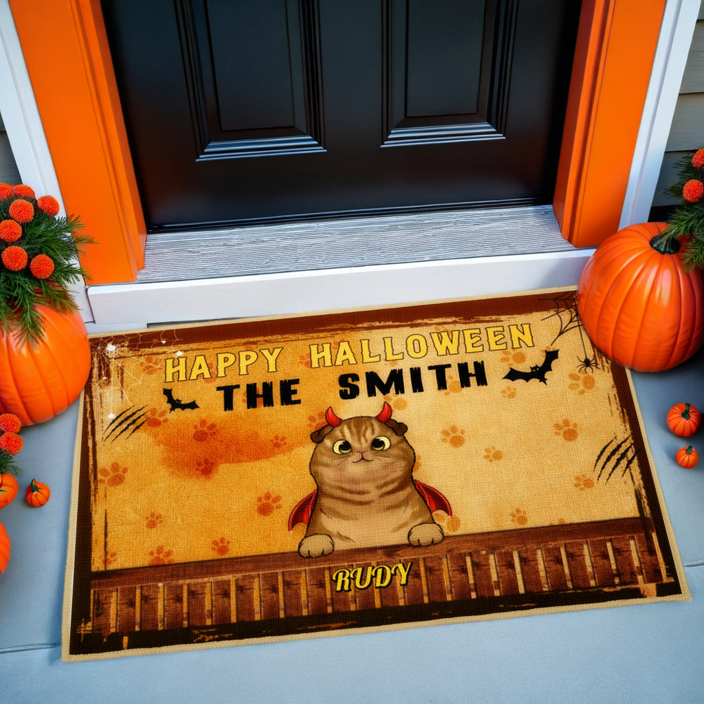 Happy Halloween - Personalized Decorative Mat, Doormat -  Halloween Gift For Cat Lovers, Pet Lovers