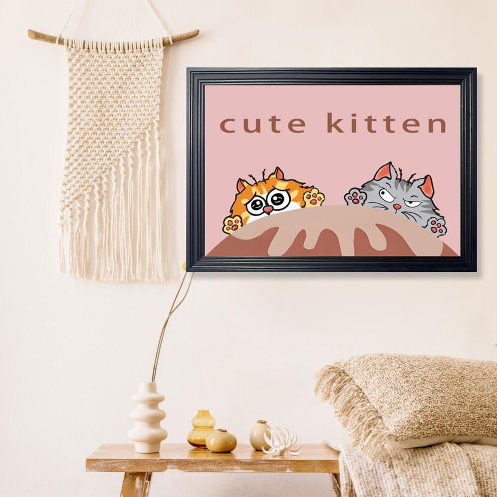 Cute Kitten Creative Pattern, Horizontal Framed Simple Decorative Canvas Painting