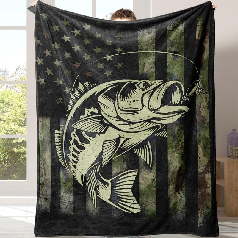 Fish & American Flag Soft Warm Cozy Throw Napping Blankets