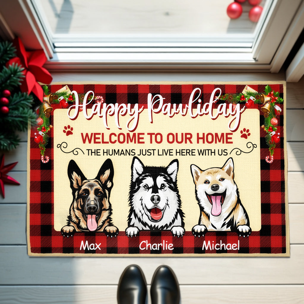 Happy Pawliday Welcome To Our Home - Dog Personalized Decorative Mat, Doormat - Christmas Gifts For Dog Owners, Pet Lovers