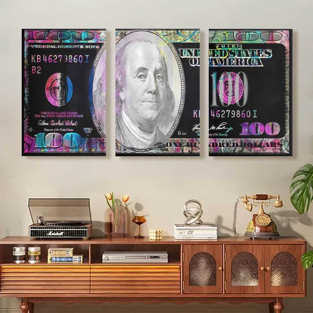 Currency Pattern Wall Art Decor, Triple Frameless Canvas Painting