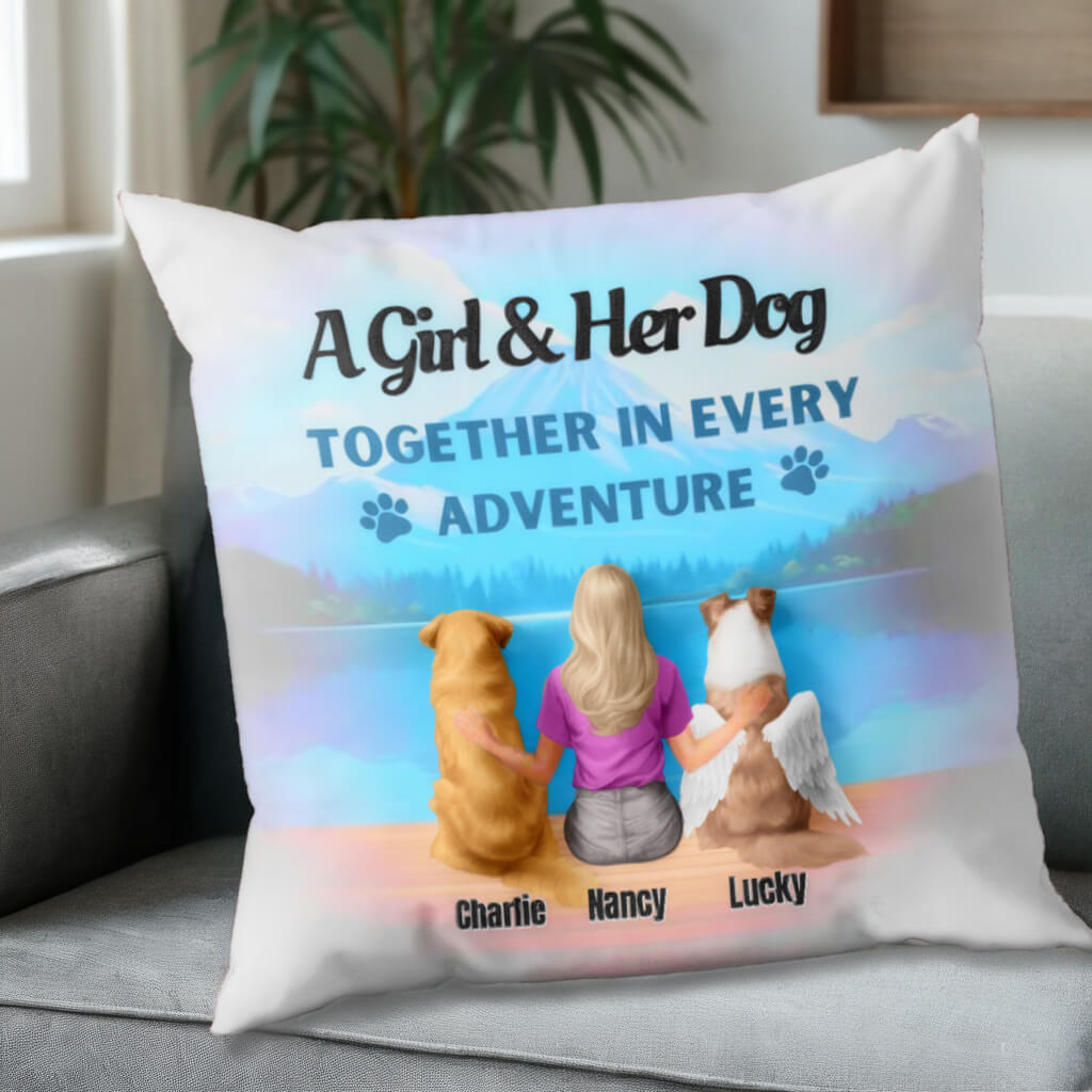 A Girl And Her Dog Together With Every Adventure - Memorial Personalized Custom Pillow - Sympathy, Memorial Gift For Pet Owners, Pet Lovers