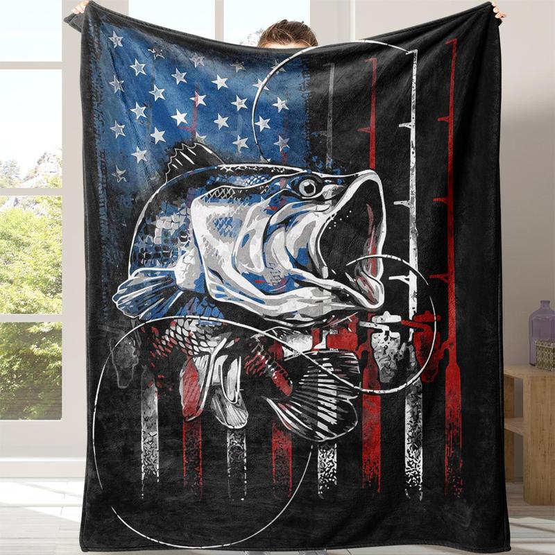 Colorful Fish & American Flag Soft Warm Cozy Throw Napping Blankets