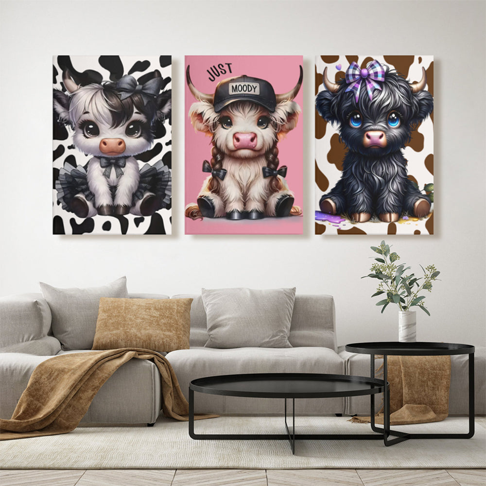 Beautiful Calf,Triple Frameless Canvas Painting.