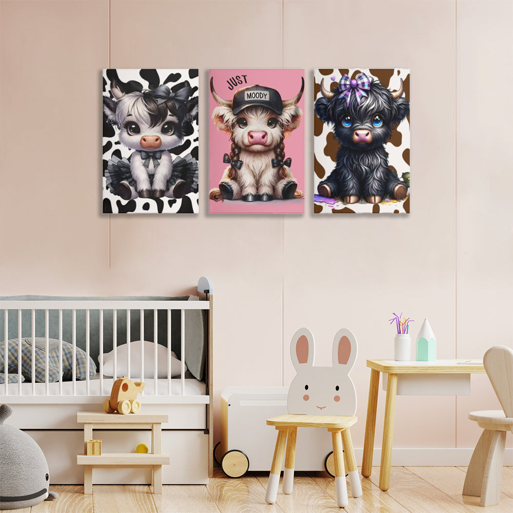 Beautiful Calf,Triple Frameless Canvas Painting.