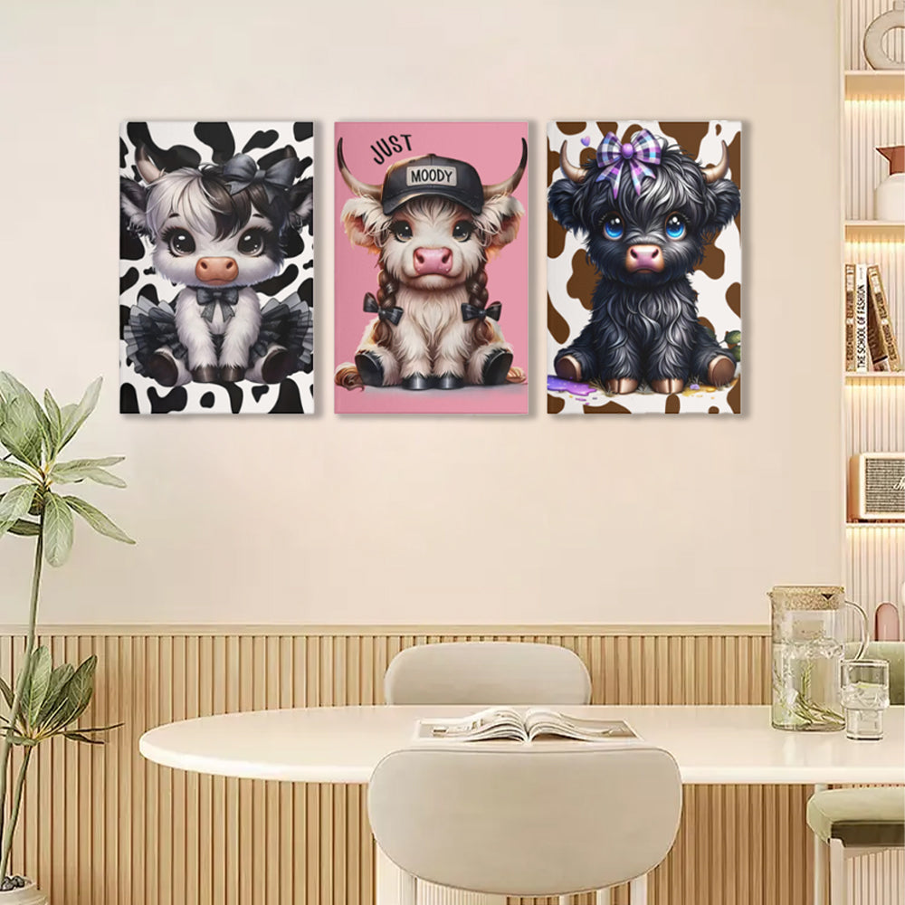 Beautiful Calf,Triple Frameless Canvas Painting.