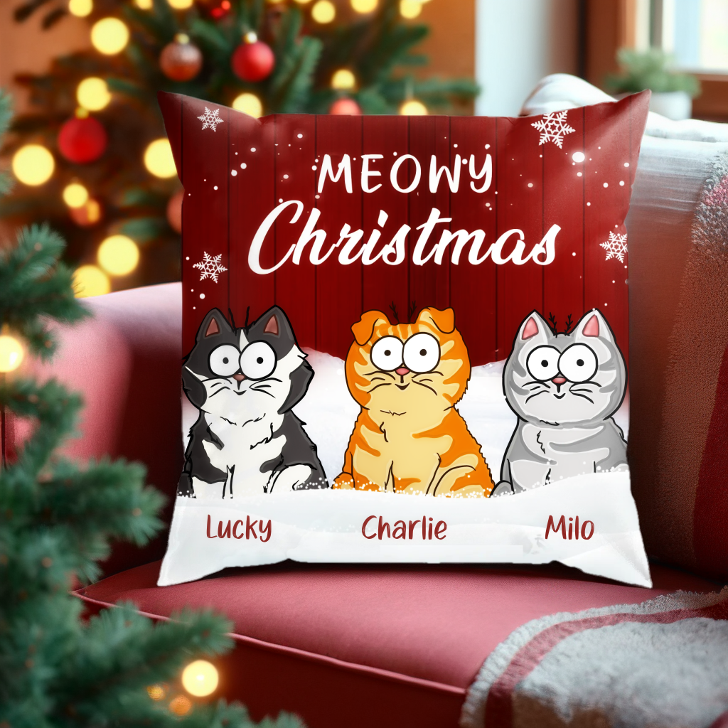 Meowy Christmas - Cat Personalized Custom Pillow - Christmas Gift For Pet Owners, Cat Owners, Cat Lovers