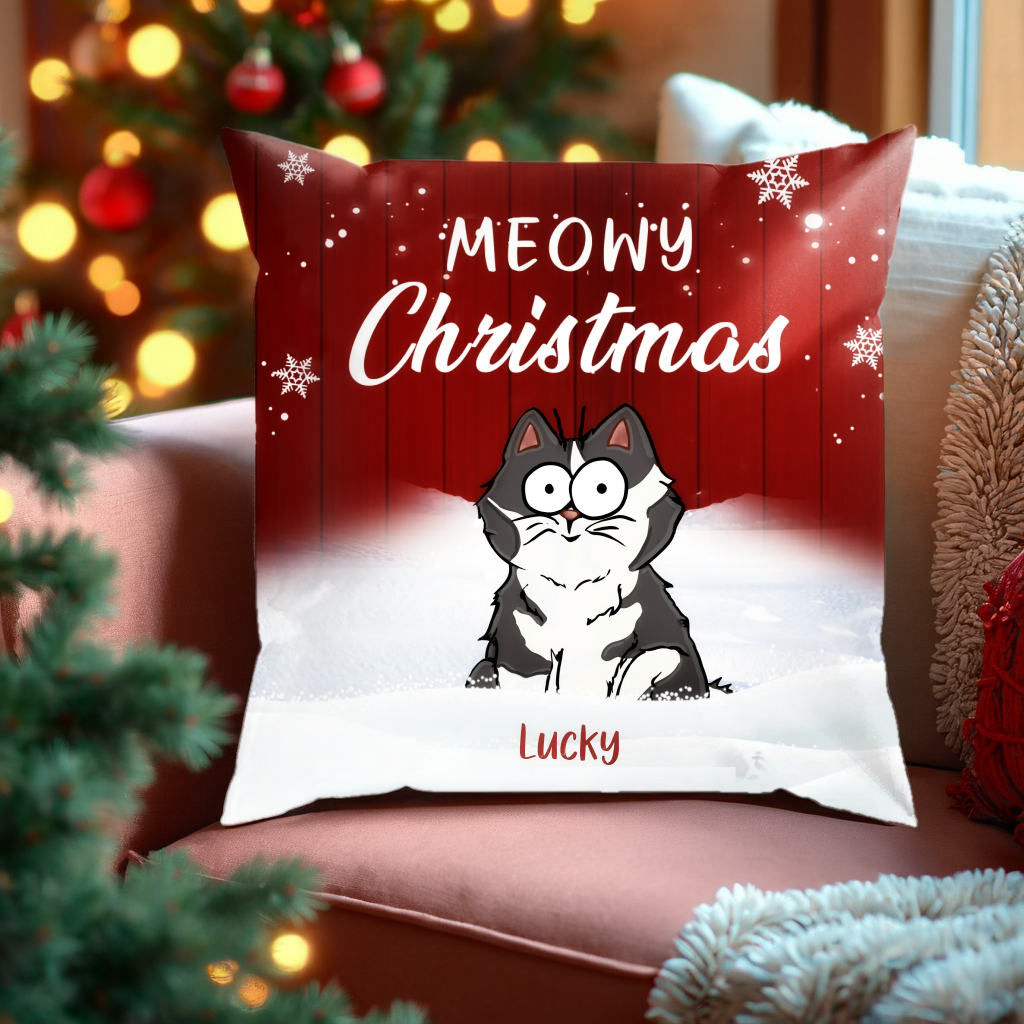 Meowy Christmas - Cat Personalized Custom Pillow - Christmas Gift For Pet Owners, Cat Owners, Cat Lovers