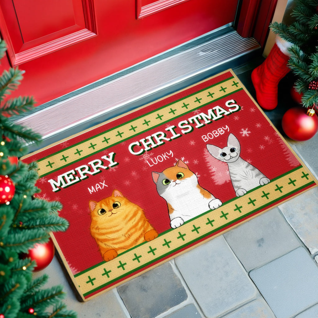 Merry Christmas - Personalized Decorative Mat, Doormat - Christmas Gift For Cat Lovers, Pet Lovers