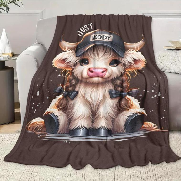 Cartoon Cap Cow Pattern Blanket Super Soft Comfortable