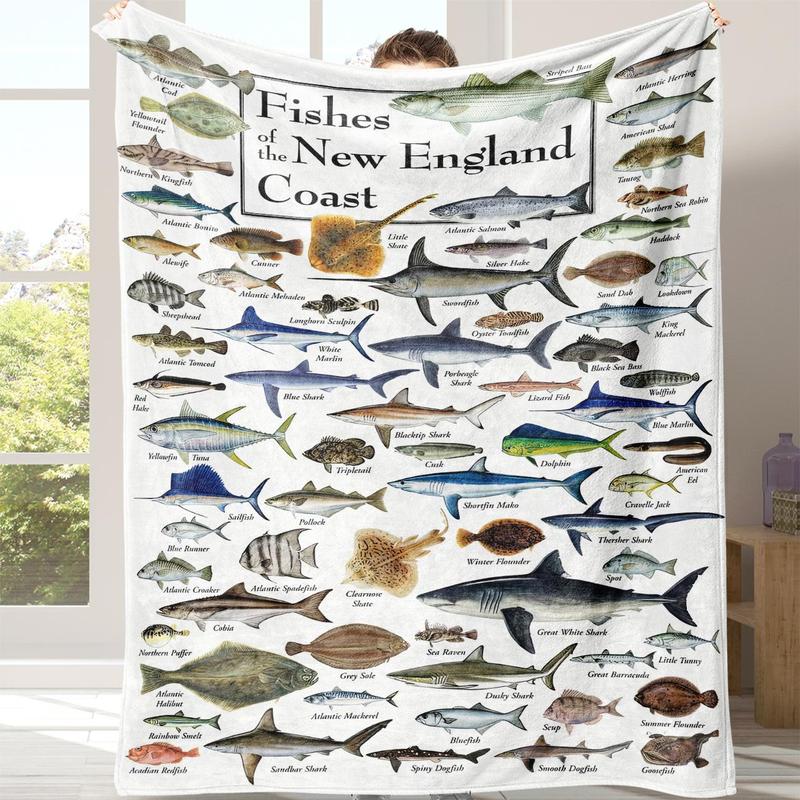 New England Coast Fishes Pattern Soft Comfortable Warm Throw Napping Blankets