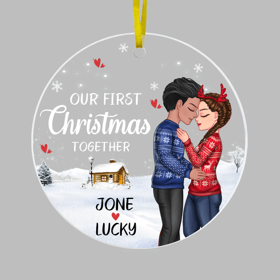 Couples First Christmas Together - Couple Personalized Custom Acrylic Round Ornament - Christmas Gift For Husband Wife, Anniversary