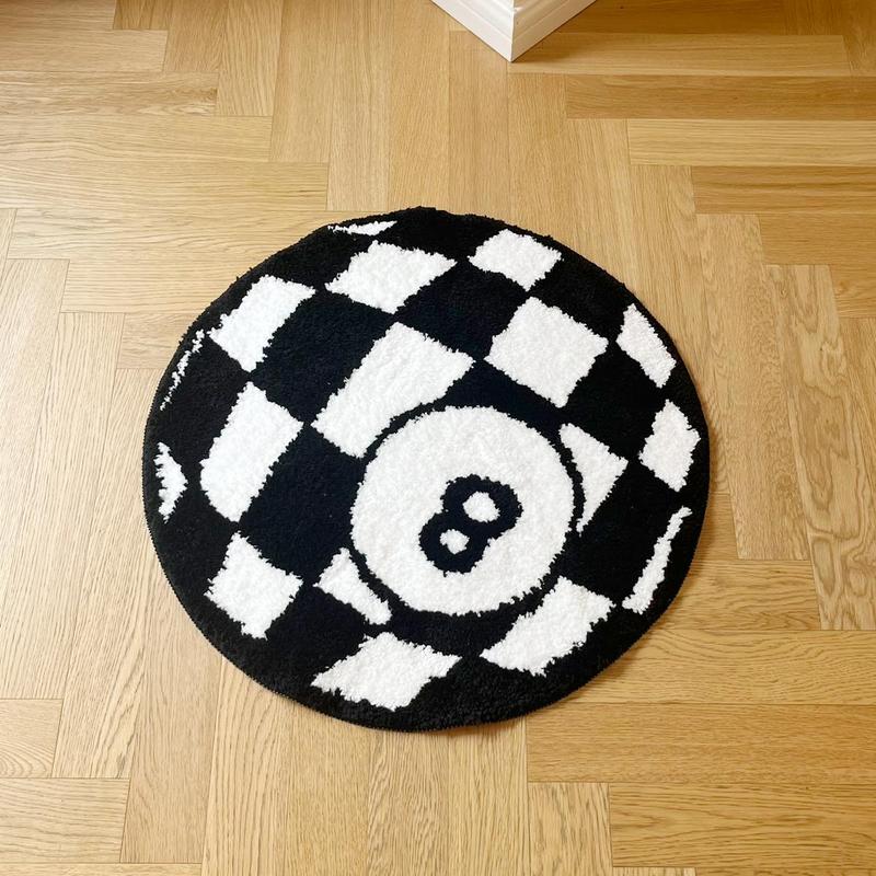 Checkerboard & Number 8 Pattern Round Area Soft Comfortable Non-slip Washable Floormat