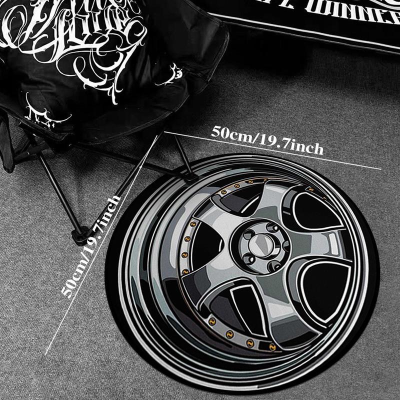 Black Car Tire Pattern Round Creative Non-slip Soft Comfortable Area Floormat