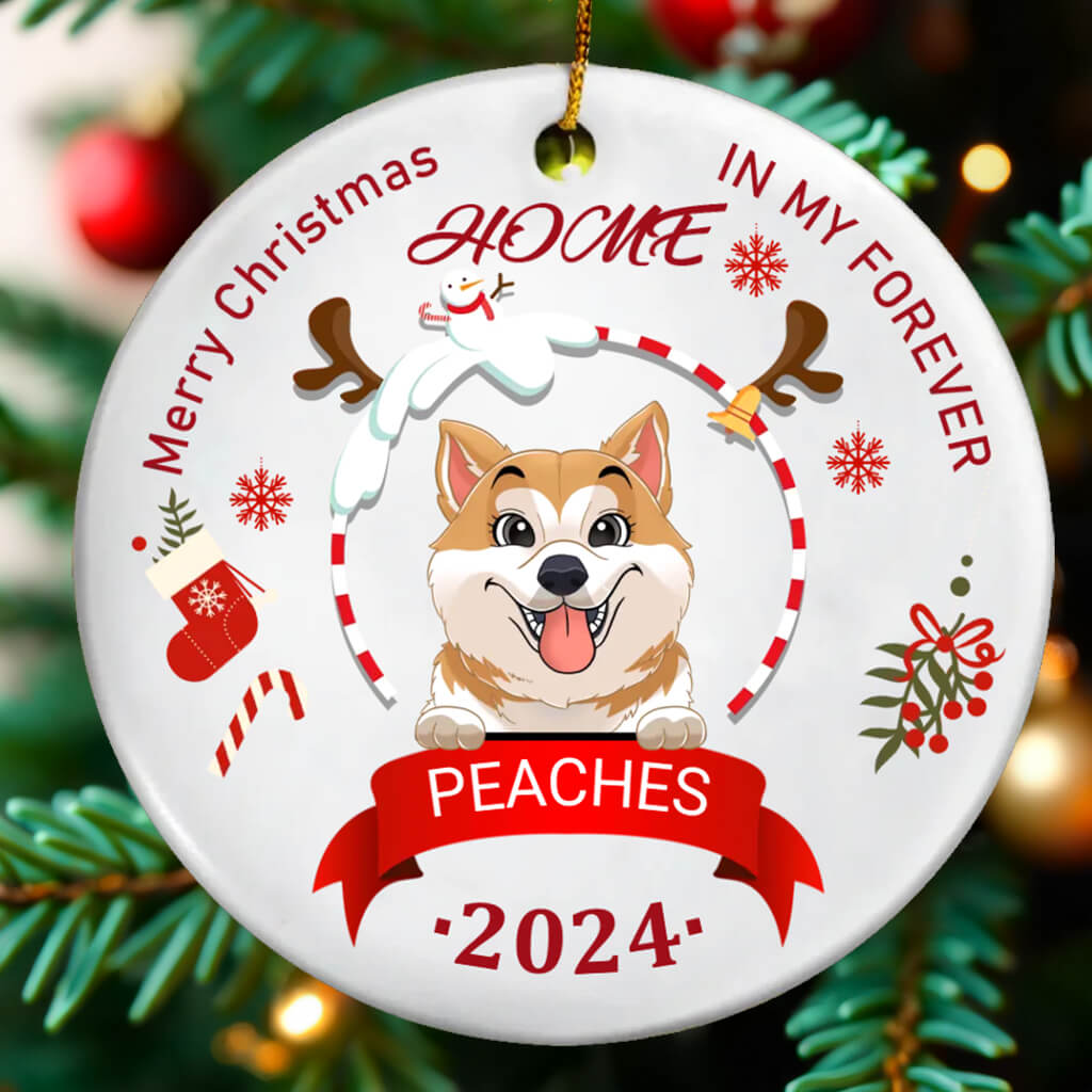 Merry Christmas In My Forever - Dog Personalized Round Ceramic Ornament - Christmas Gift For Pet Lovers, Pet Owners