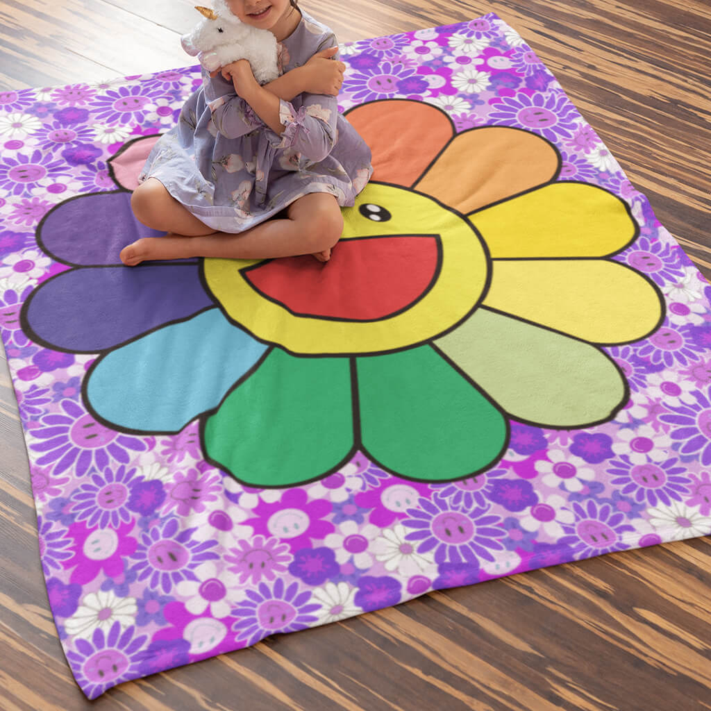 Smiling sunflower pattern creative blanket, soft and comfortable