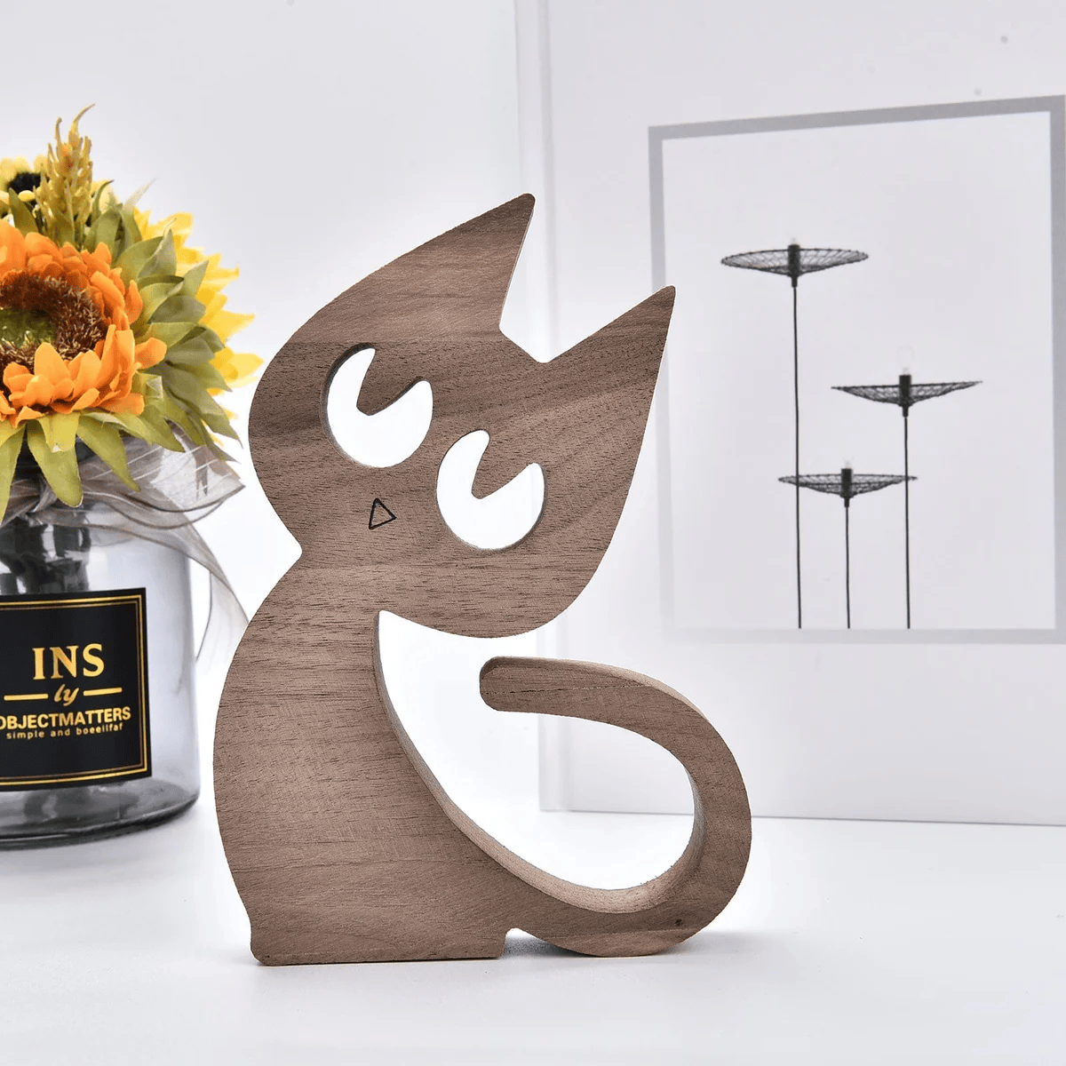 Cat Wood Sculpture