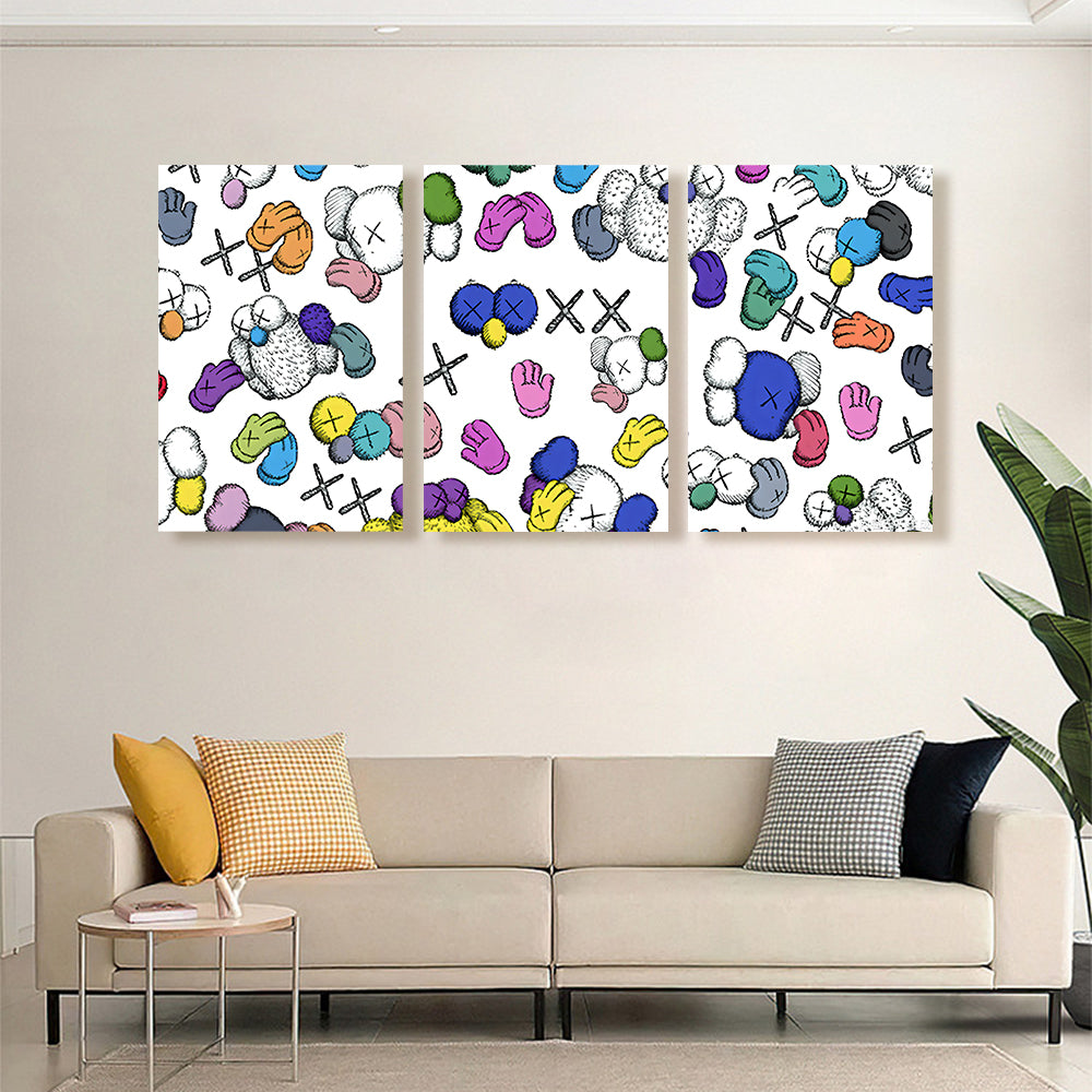 Cute Creative Pattern Design,Triple Frameless Canvas Painting.