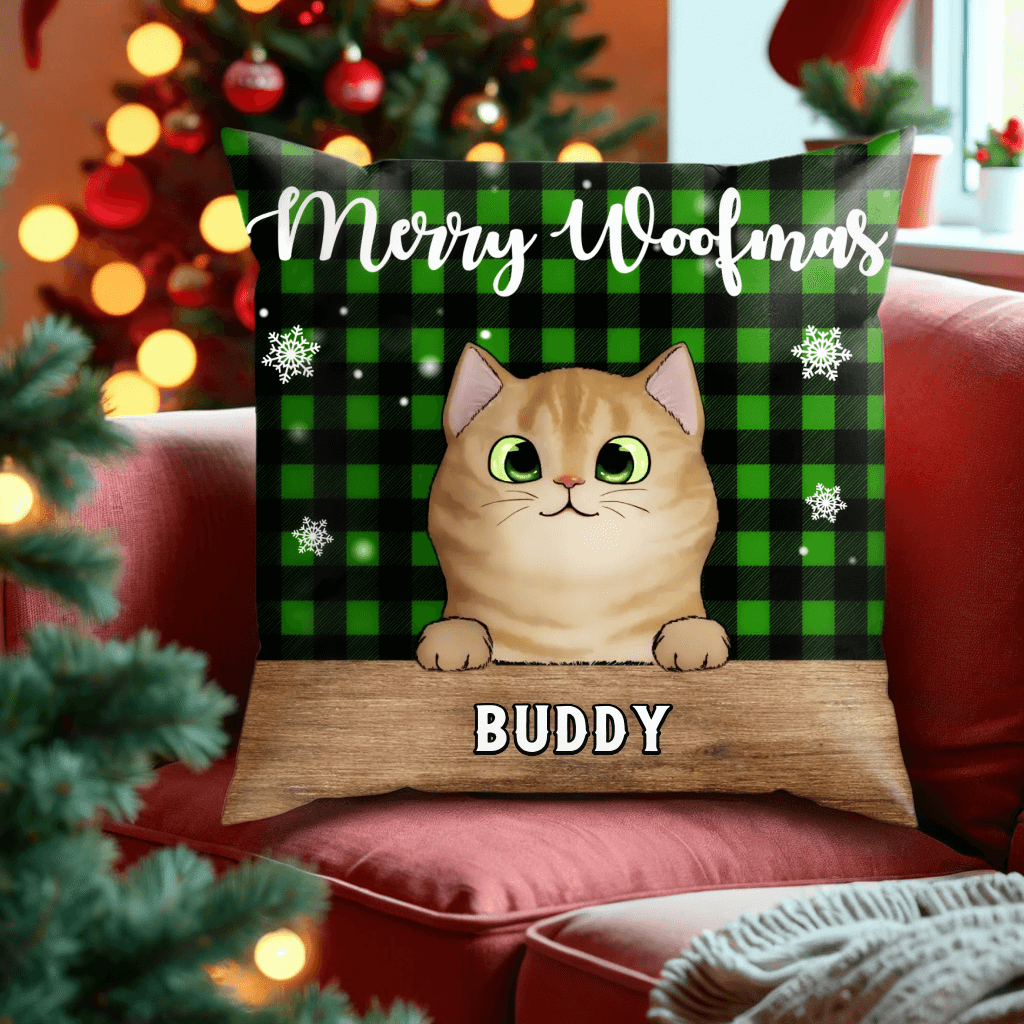 Meowy Catmas & Merry Woofmas - Cat Personalized Custom Pillow - Gift For Pet Owners, Cat Owners, Cat Lovers