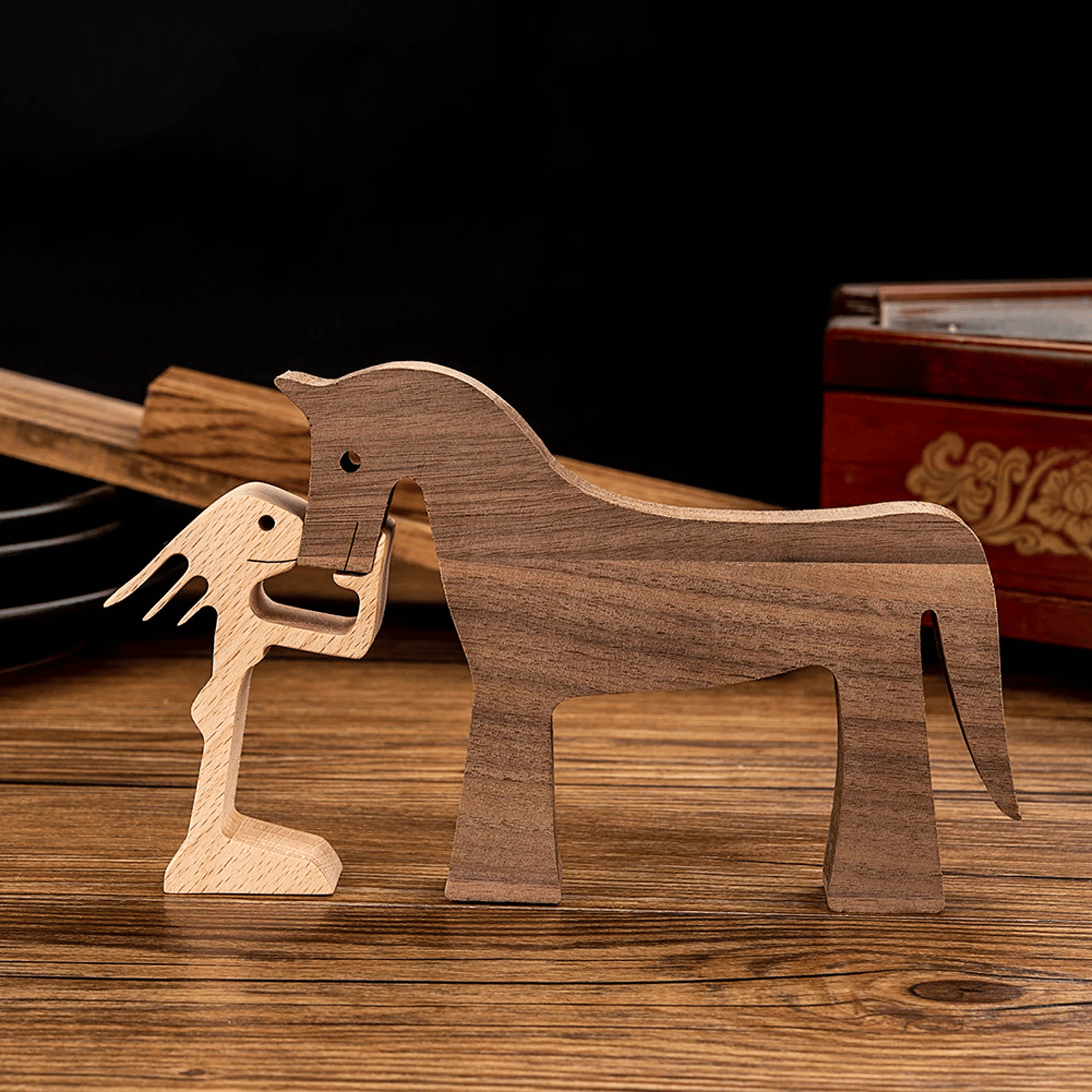 Boy Girl And The Horse, Gift For Horse Lovers Wood Sculpture