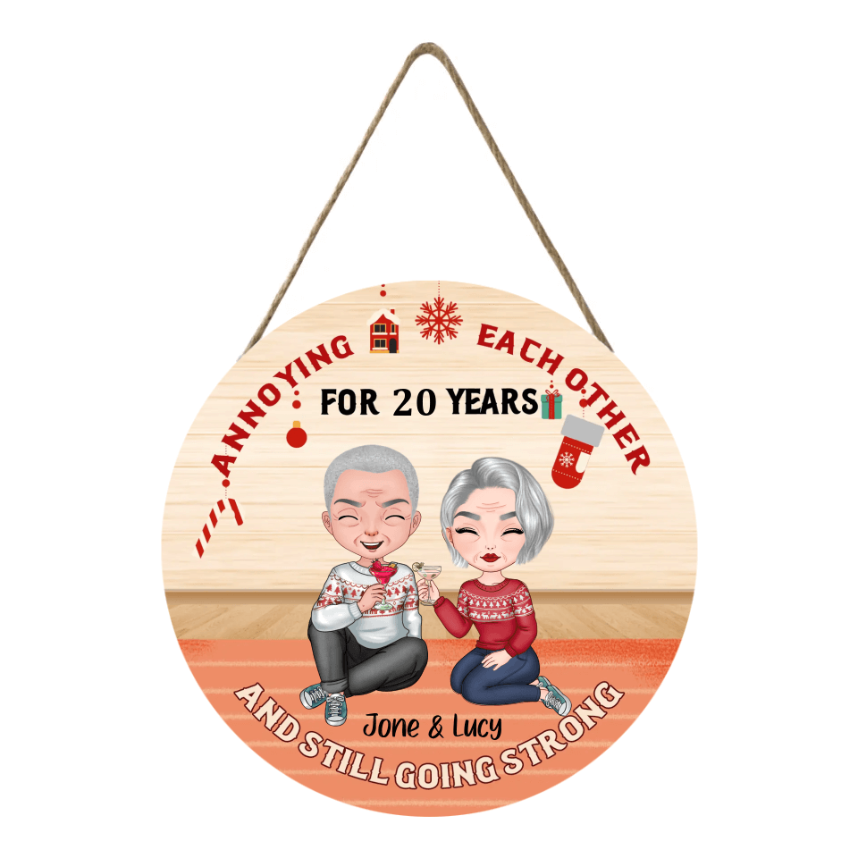 Annoying Each Other For So Many Years But Still Strong - Personalized Round Wooden Ornament - Christmas Gift for Couples, Lovers, Husband Wife, Anniversary