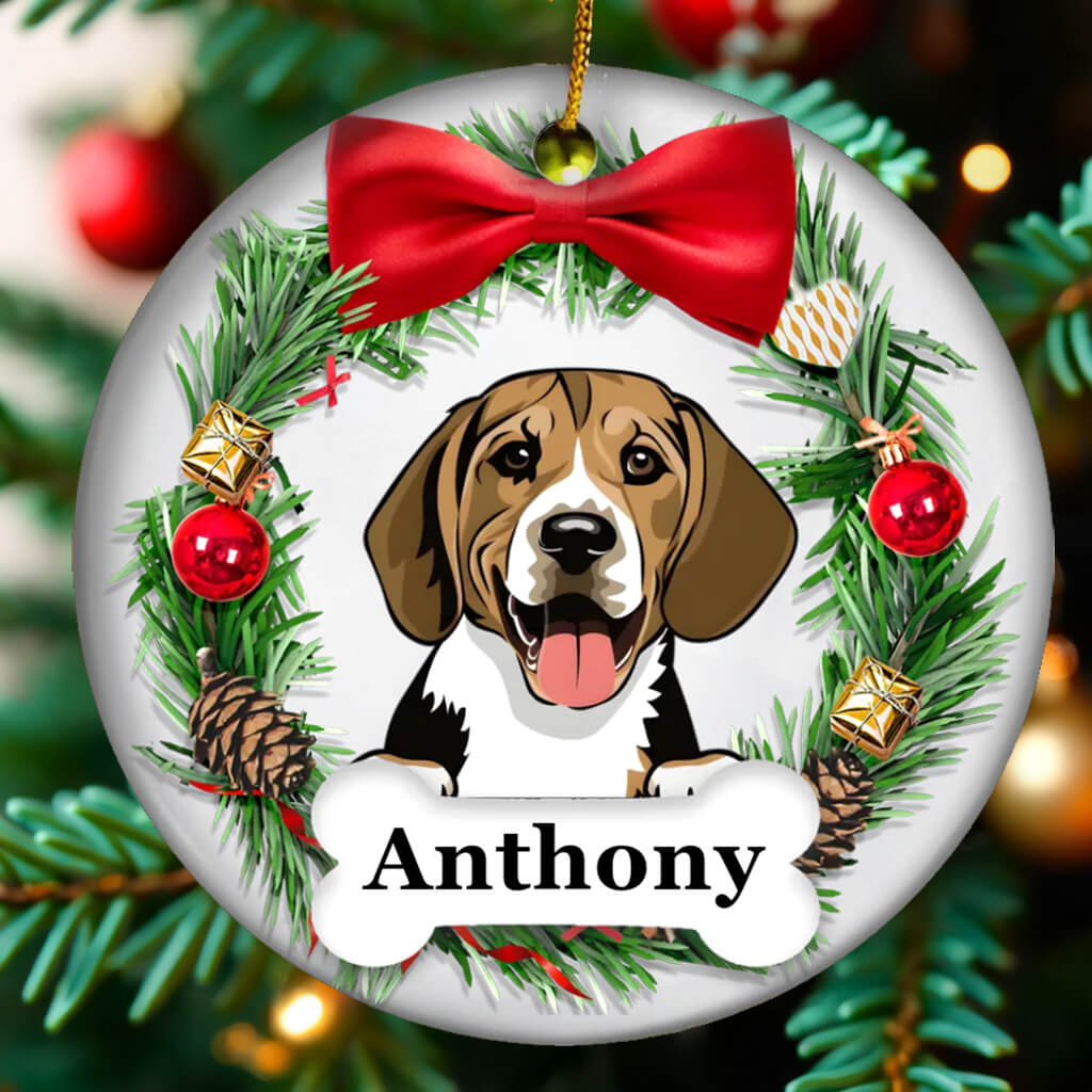 Christmas - Dog Personalized Round Ceramic Christmas Ornament - Gifts for Pet Lovers, Pet Owners, Christmas Gifts