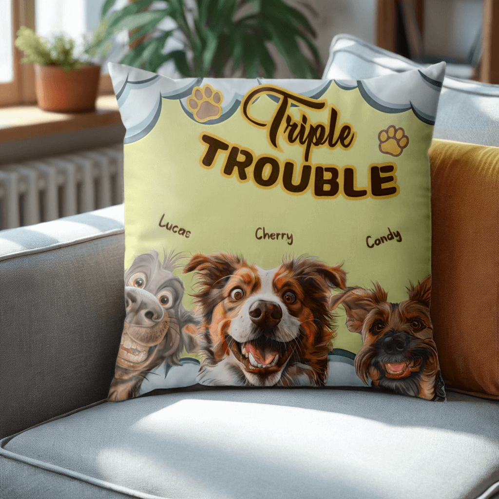 Trouble With My Dogs - Funny Personalized Dog Pillow - Home Decor, Birthday, Housewarming Gift For Pet Lovers, Dog Lovers