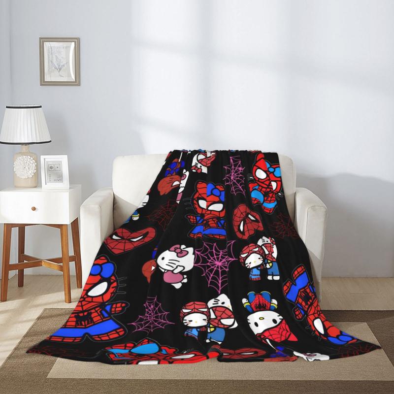 Cute Hello Spider Cat Halloween Flannel Blanket Cozy Soft Throw