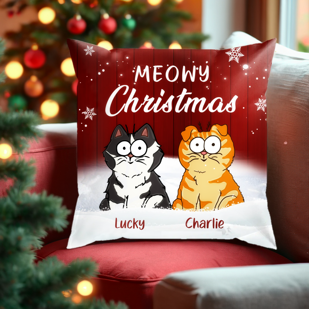 Meowy Christmas - Cat Personalized Custom Pillow - Christmas Gift For Pet Owners, Cat Owners, Cat Lovers