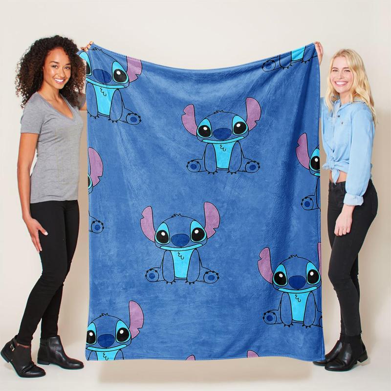 Stitch Themed Pattern Flannel Blanket Cozy Soft Throw