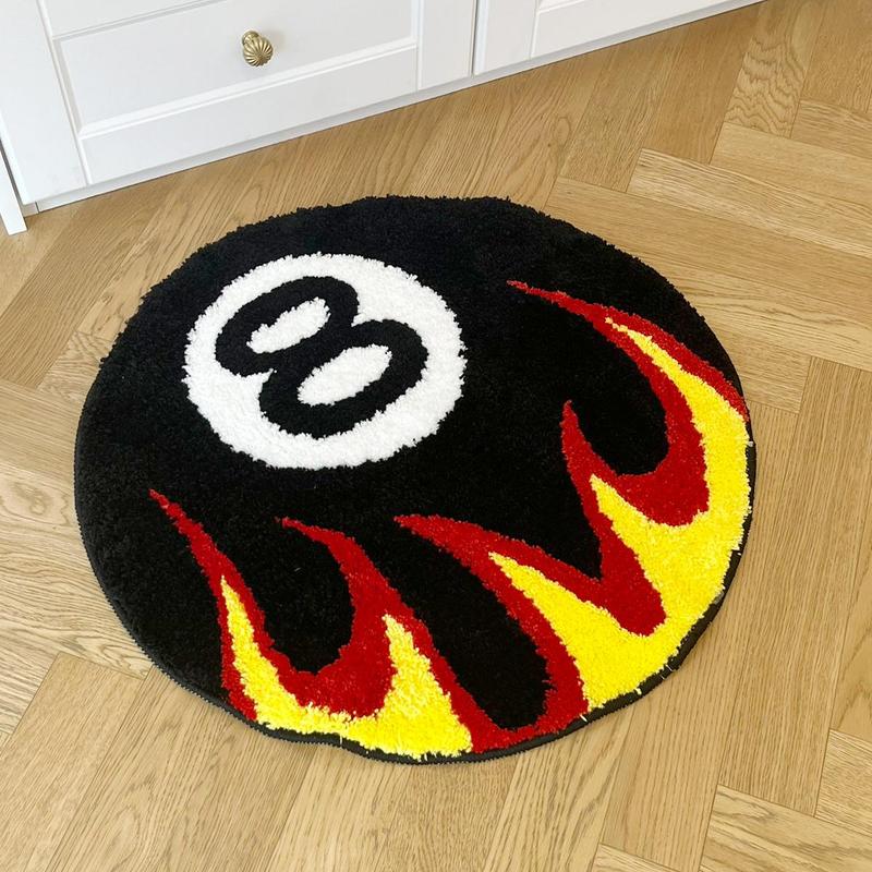 Fire Billiards No.8 Pattern Round Area Creative Non-slip Washable Floormat