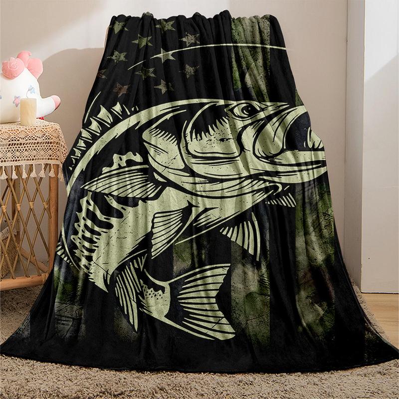 Fish & American Flag Soft Warm Cozy Throw Napping Blankets