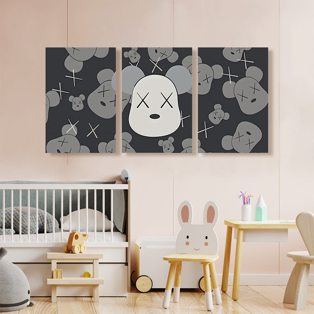 Funny Bear,Triple Frameless Canvas Painting.