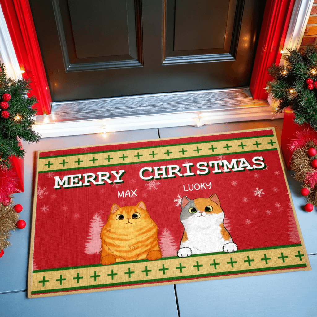 Merry Christmas - Personalized Decorative Mat, Doormat - Christmas Gift For Cat Lovers, Pet Lovers