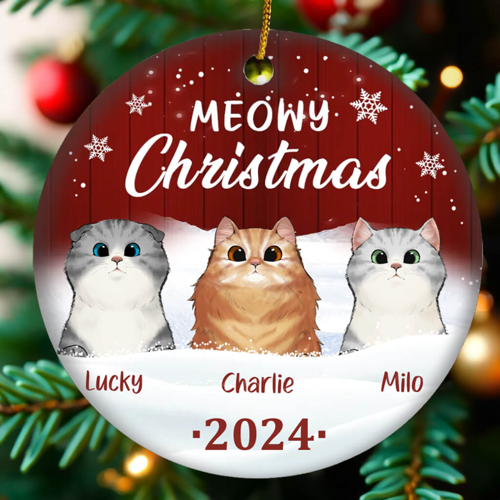 Christmas - Cat Personalized Custom Ornament - Ceramic Round Decorations - Christmas Gift for Pet Owners, Pet Lovers