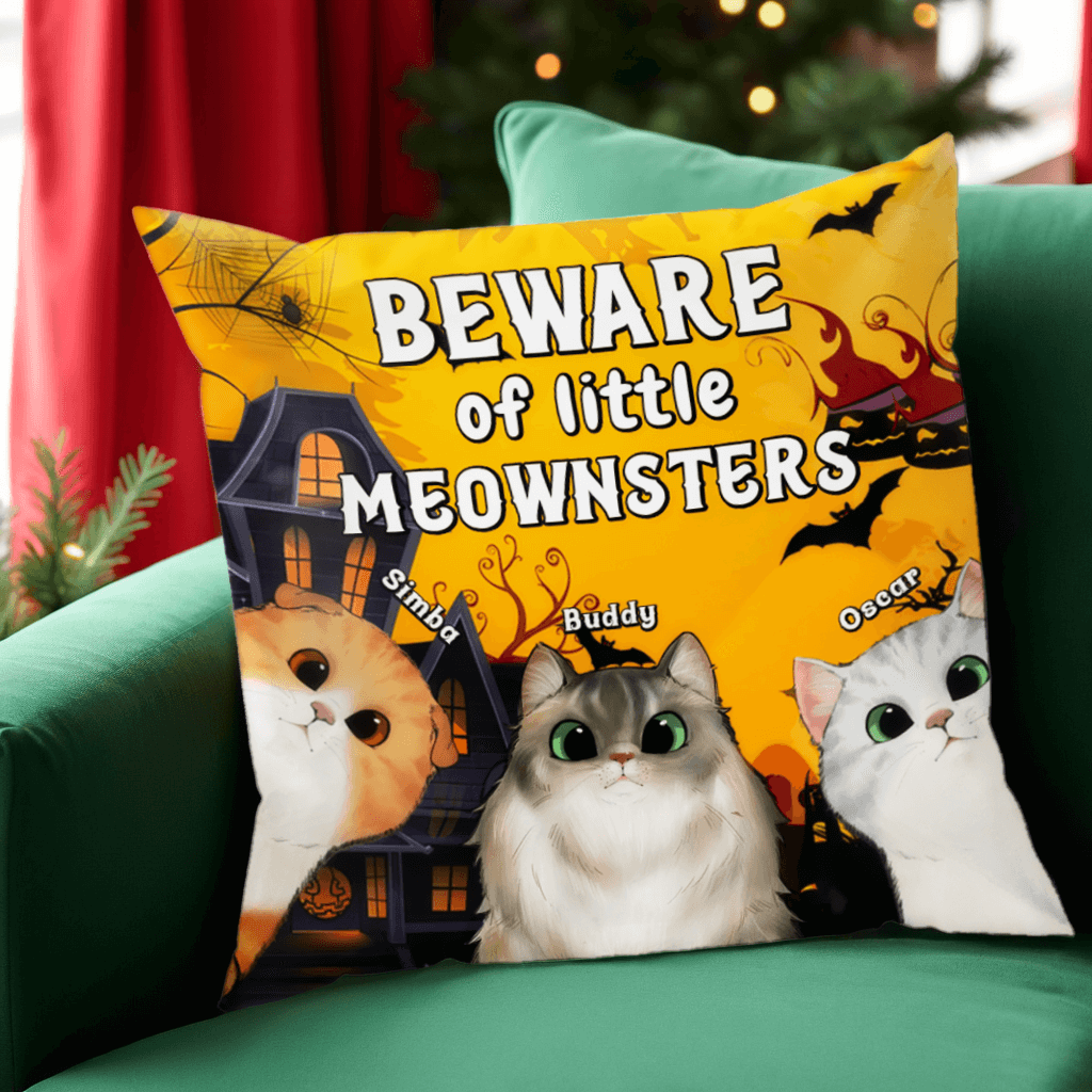 Beware Of The Little Meow Stars - Personalized Cat Pillows - Halloween Gifts for Pet Owners and Pet Lovers