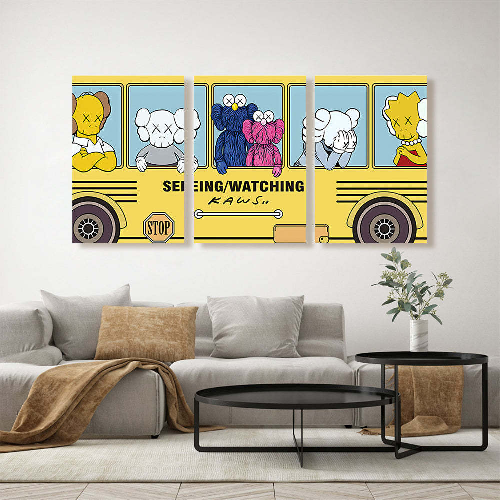 Fashionable Bear,Triple Frameless Canvas Painting.