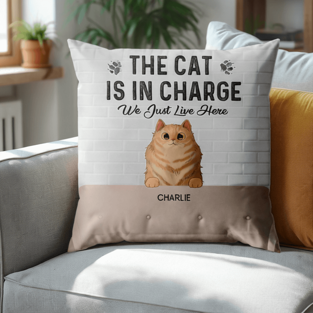 The Cats Are In Charge - Funny Personalized Cat Pillow - Home Decor, Birthday, Housewarming Gift For Pet Lovers, Cat Lovers