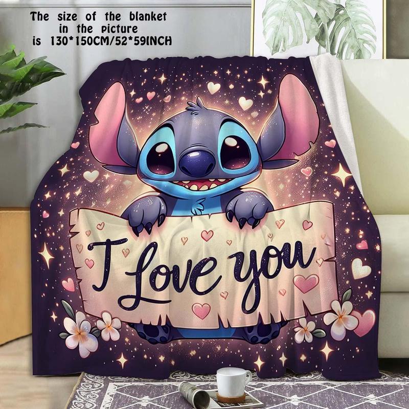 Cartoon Stitch & Love Pattern Soft Comfortable Throw Flannel Blanket