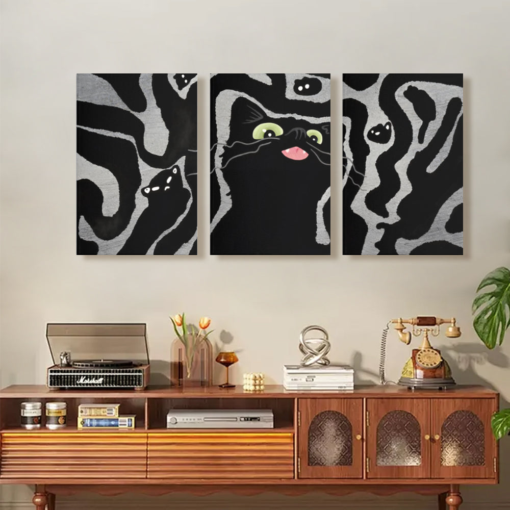 Cute Kitten Creative,Triple Frameless Canvas Painting.