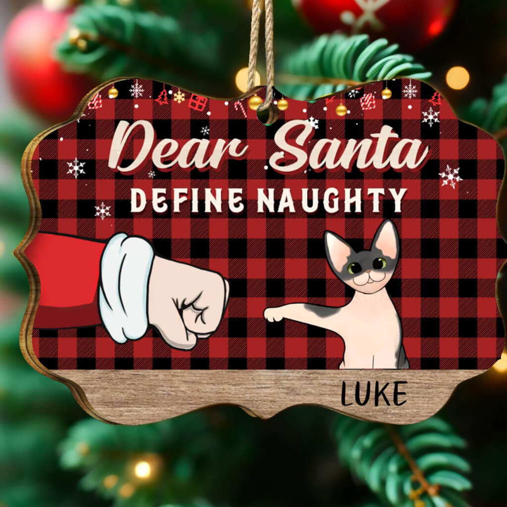 Dear Santa, Define Naughty - Cat Personlized Custom MDF, Aluminum Christmas Decorations - Christmas Gift For Pet Lovers, Pet Owners