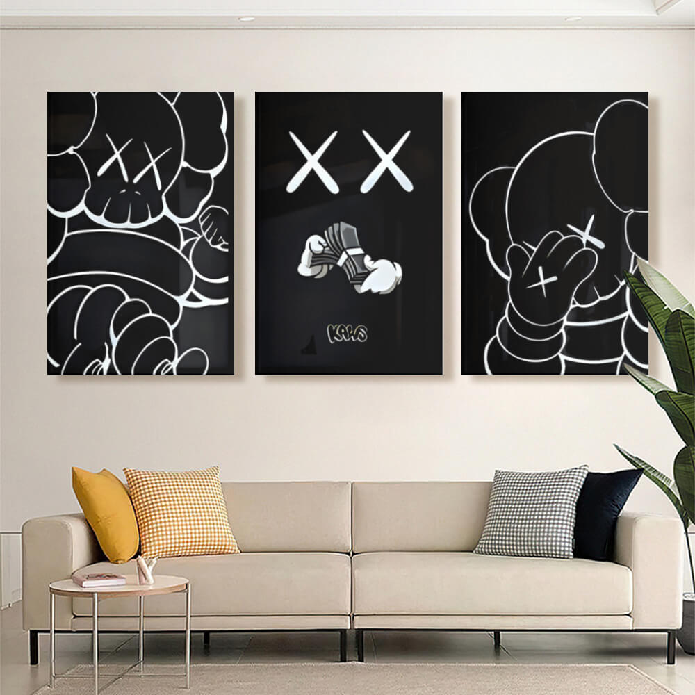 Violent Bear Line Decoration, Triple Frameless Canvas Painting