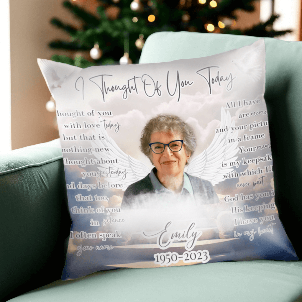 Custom Photo I Thought Of You With Love Today - Memorial Personalized Custom Pillow - Sympathy Gift, Memorial Gift For Family Members